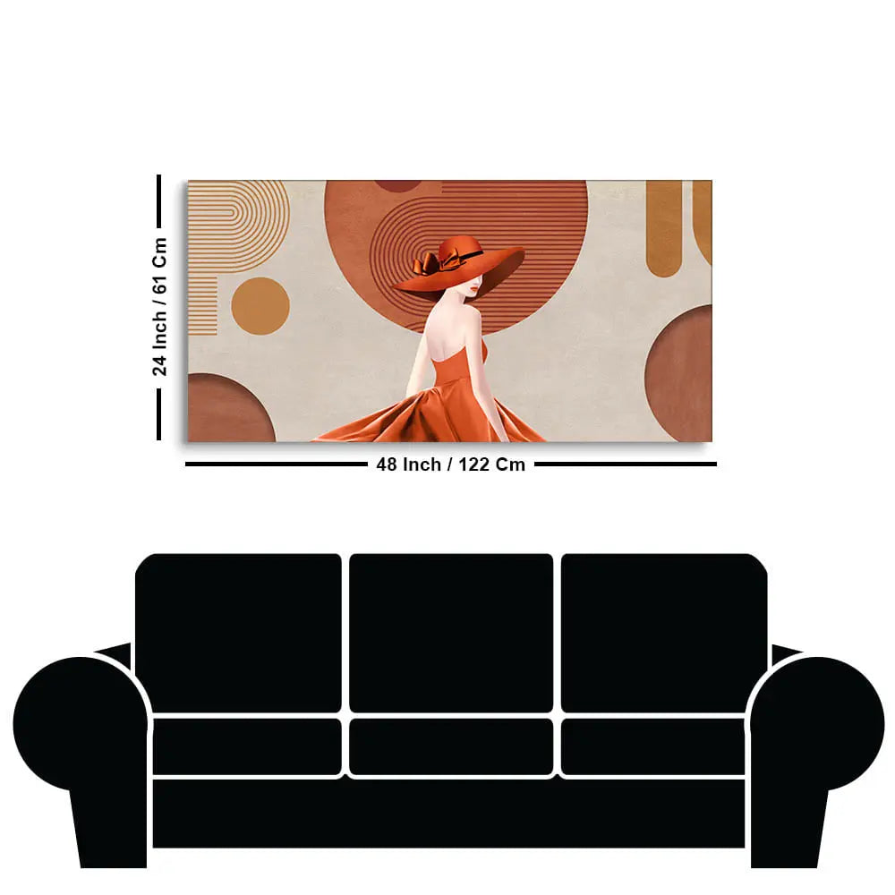 Lady Wearing Orange Hat and Dress Premium Wall Painting Decor Mantra