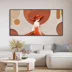 Lady Wearing Orange Hat and Dress Premium Wall Painting Decor Mantra