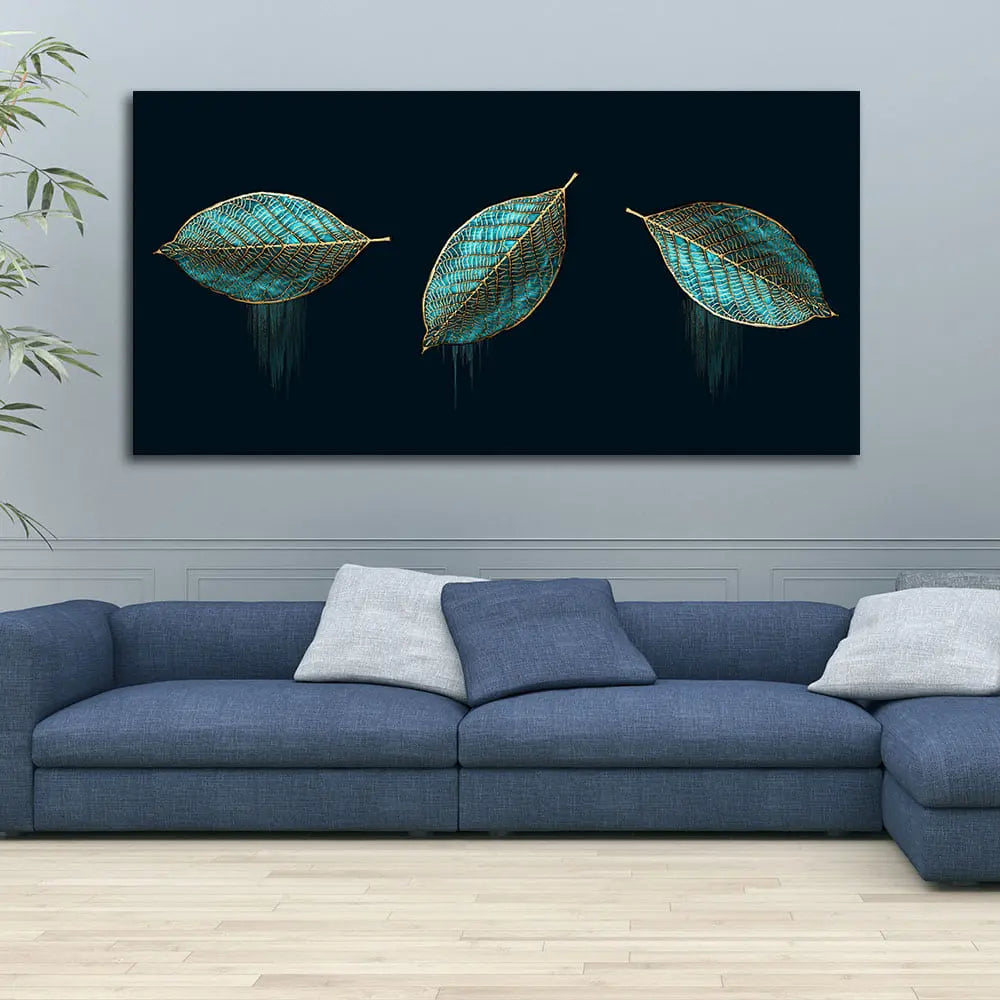 Luxurious Abstract Art of Modern Green Leaves Premium Wall Painting Decor Mantra