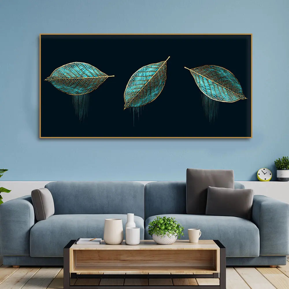 Luxurious Abstract Art of Modern Green Leaves Premium Wall Painting Decor Mantra