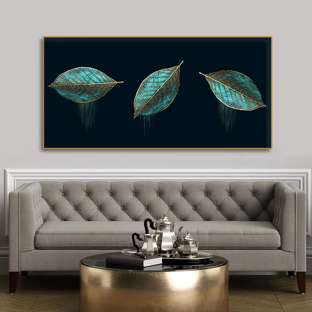 Luxurious Abstract Art of Modern Green Leaves Premium Wall Painting Decor Mantra