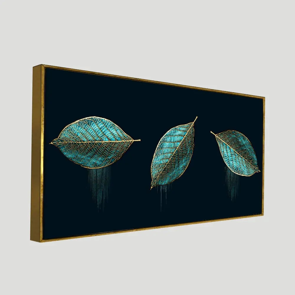 Luxurious Abstract Art of Modern Green Leaves Premium Wall Painting Decor Mantra