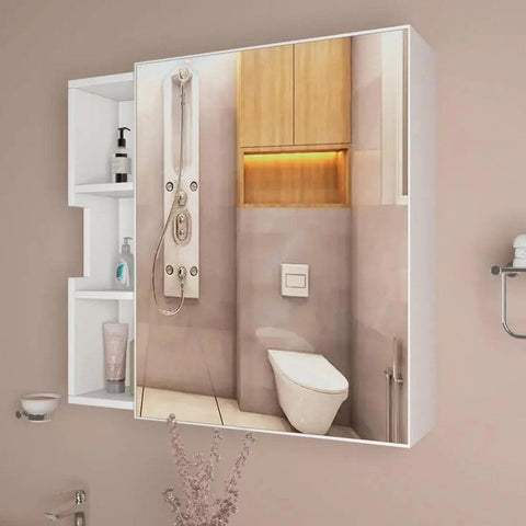Luxurious Classic Wooden Bathroom Cabinet Mirror with 3 Open Shelves with White Finish - Decor Mantra 