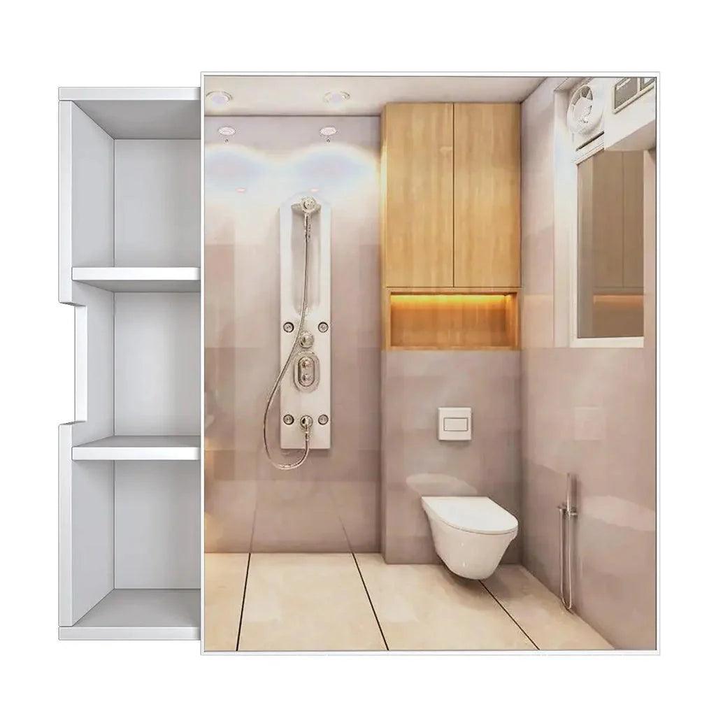 Luxurious Classic Wooden Bathroom Cabinet Mirror with 3 Open Shelves with White Finish - Decor Mantra 