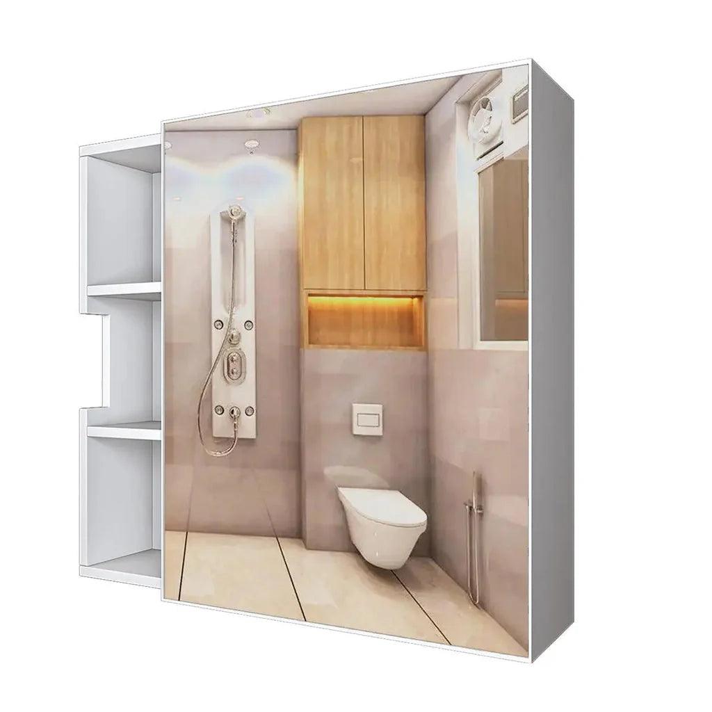 Luxurious Classic Wooden Bathroom Cabinet Mirror with 3 Open Shelves with White Finish - Decor Mantra 