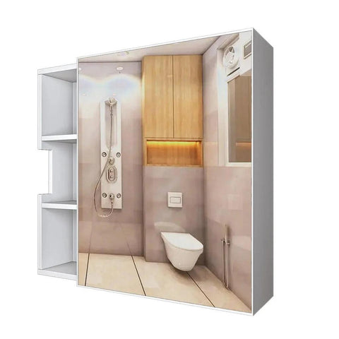 Luxurious Classic Wooden Bathroom Cabinet Mirror with 3 Open Shelves with White Finish - Decor Mantra 