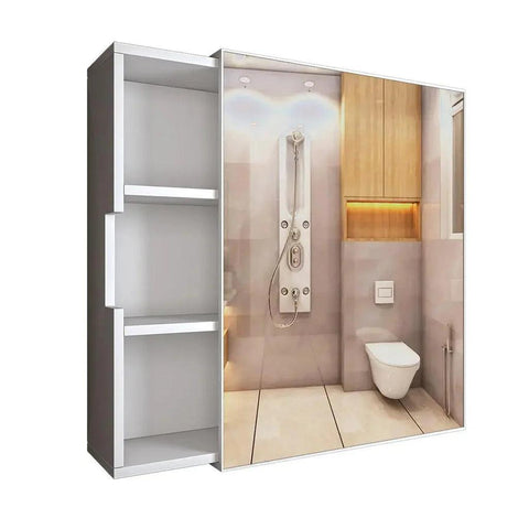 Luxurious Classic Wooden Bathroom Cabinet Mirror with 3 Open Shelves with White Finish - Decor Mantra 