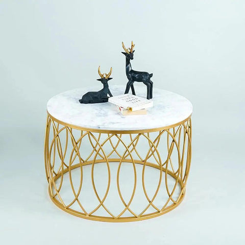 luxurious Designer in Golden & White Marble Round Shape Center Table - Decor Mantra 