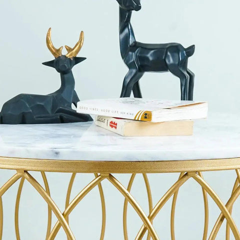 luxurious Designer in Golden & White Marble Round Shape Center Table - Decor Mantra 