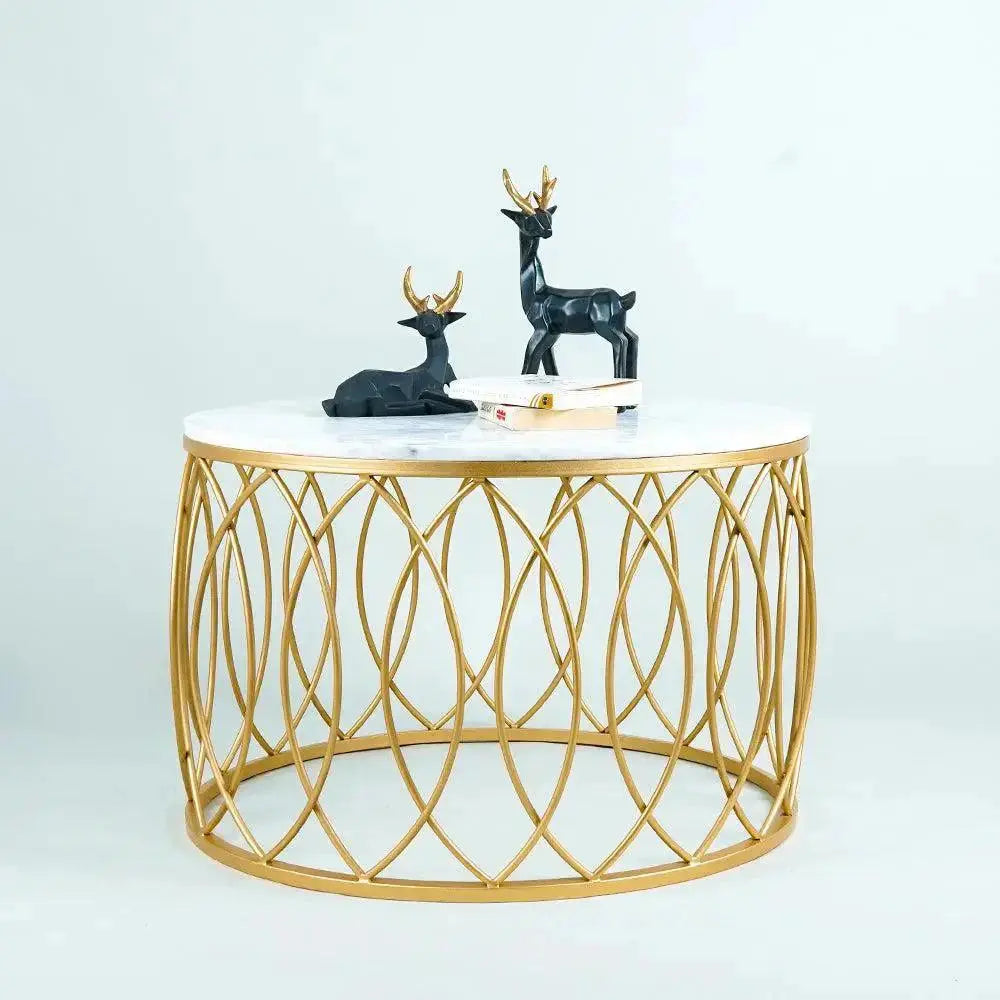 luxurious Designer in Golden & White Marble Round Shape Center Table - Decor Mantra 