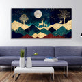 Luxurious Modern Art of Mountains and Golden Tropical leaves Canvas Wall Painting Premium Wall Painting Decor Mantra