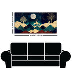 Luxurious Modern Art of Mountains and Golden Tropical leaves Canvas Wall Painting Premium Wall Painting Decor Mantra