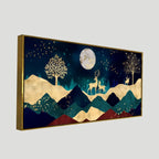 Luxurious Modern Art of Mountains and Golden Tropical leaves Canvas Wall Painting Premium Wall Painting Decor Mantra