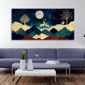 Luxurious Modern Art of Mountains and Golden Tropical leaves Canvas Wall Painting Premium Wall Painting
