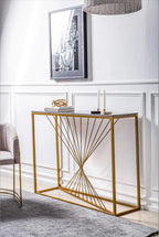 Luxury Marble Wall Console Table In Sleek Golden Rods Design - Decor Mantra 