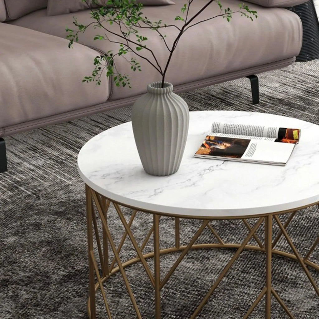 Luxury Metal Designer Center Table with White Marble - Decor Mantra 