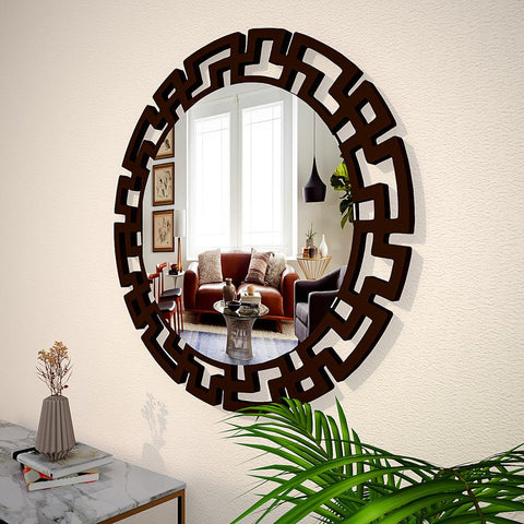 Luxury Modern Decorative Brown Round Vanity Mirror - Decor Mantra 