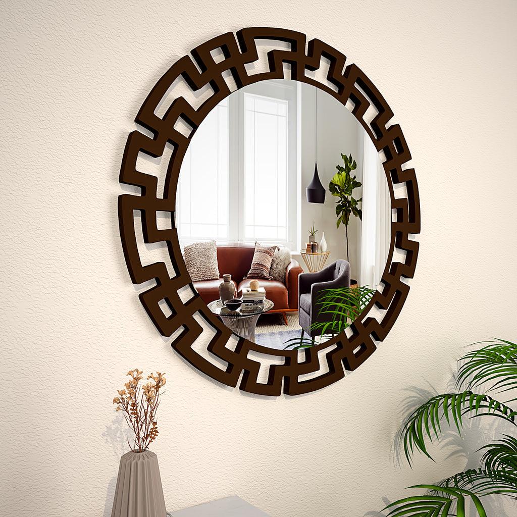 Luxury Modern Decorative Brown Round Vanity Mirror - Decor Mantra 