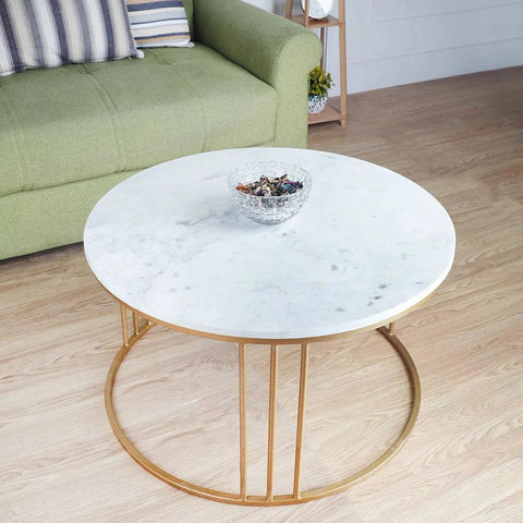 Luxury Round Marble White Matte Finish Metal Center Table - Decor Mantra 