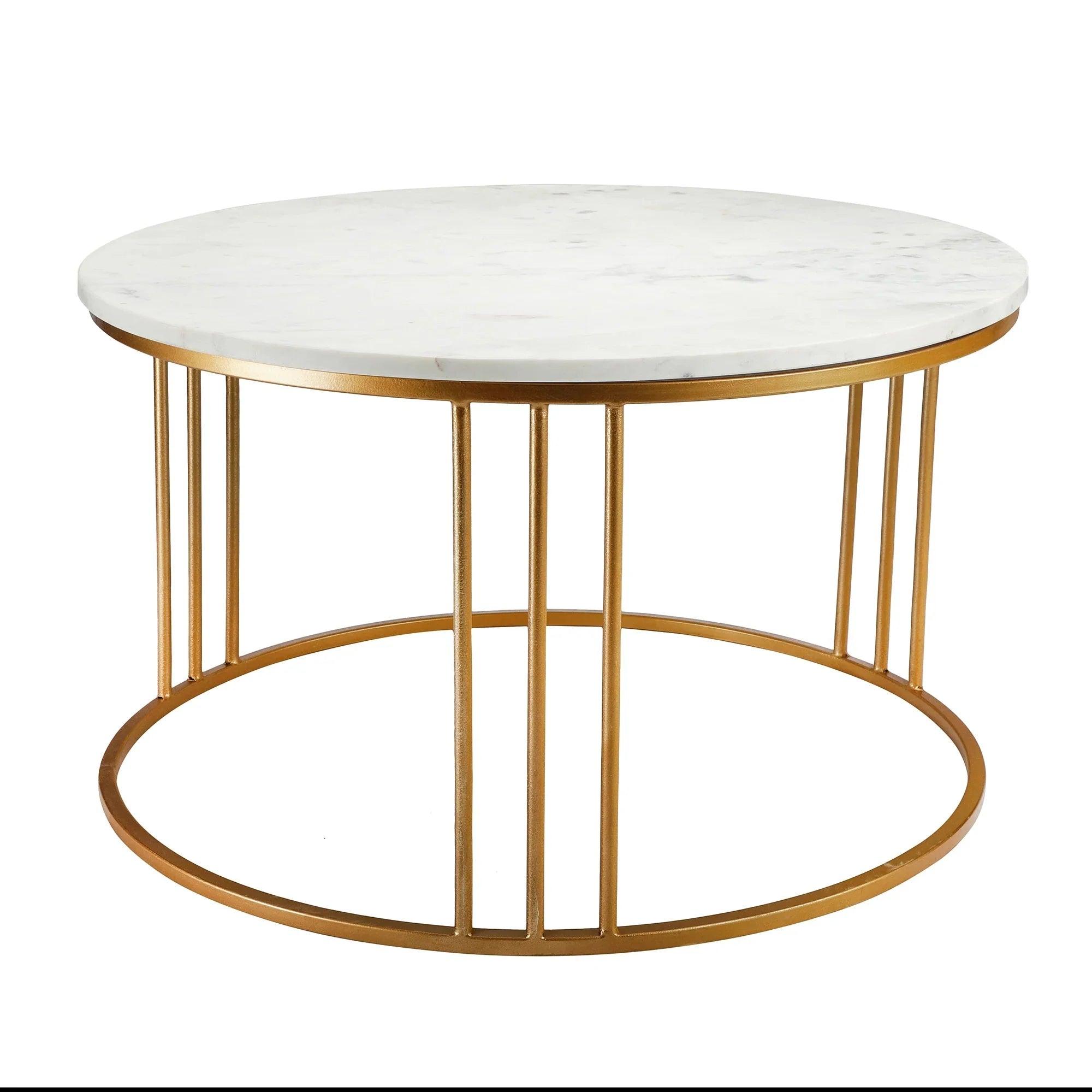 Luxury Round Marble White Matte Finish Metal Center Table - Decor Mantra 