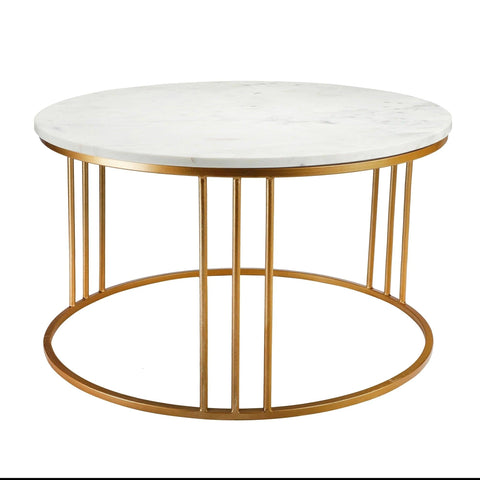 Luxury Round Marble White Matte Finish Metal Center Table - Decor Mantra 