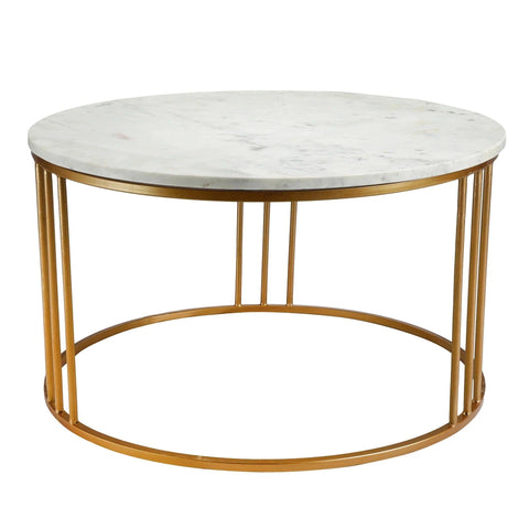 Luxury Round Marble White Matte Finish Metal Center Table - Decor Mantra 