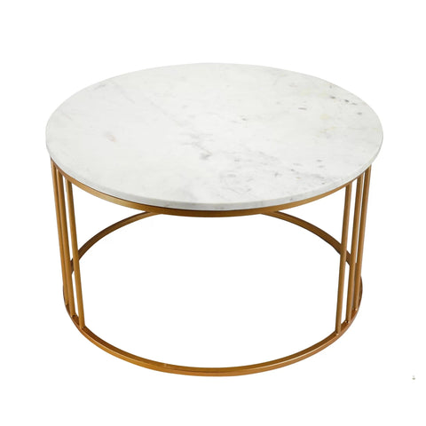 Luxury Round Marble White Matte Finish Metal Center Table - Decor Mantra 