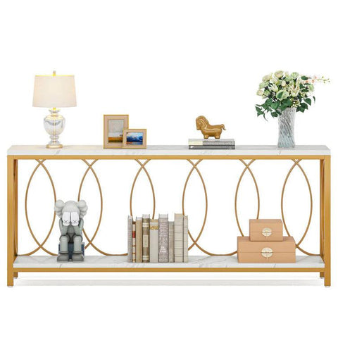 Luxury Style White Faux Marble Two Tier Console Table - Decor Mantra 