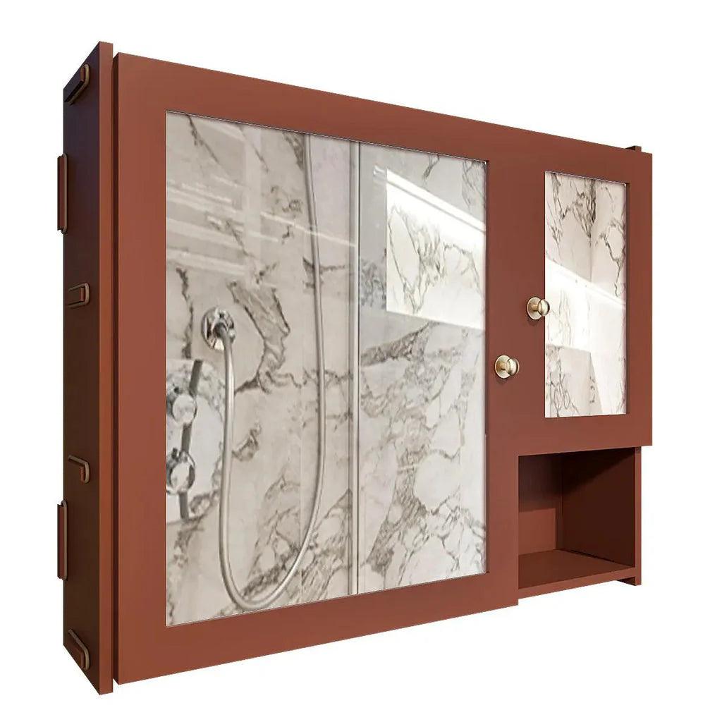 Luxury Stylish Wooden Bathroom Storage Cabinet with Mirrors & 5 Spacious Shelves with Brown Finish - Decor Mantra 