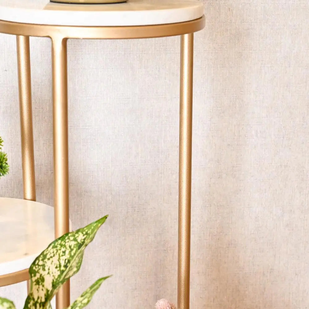 Metal Planter Stand With White Marble At Top - Decor Mantra 