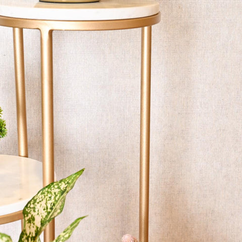 Metal Planter Stand With White Marble At Top - Decor Mantra 
