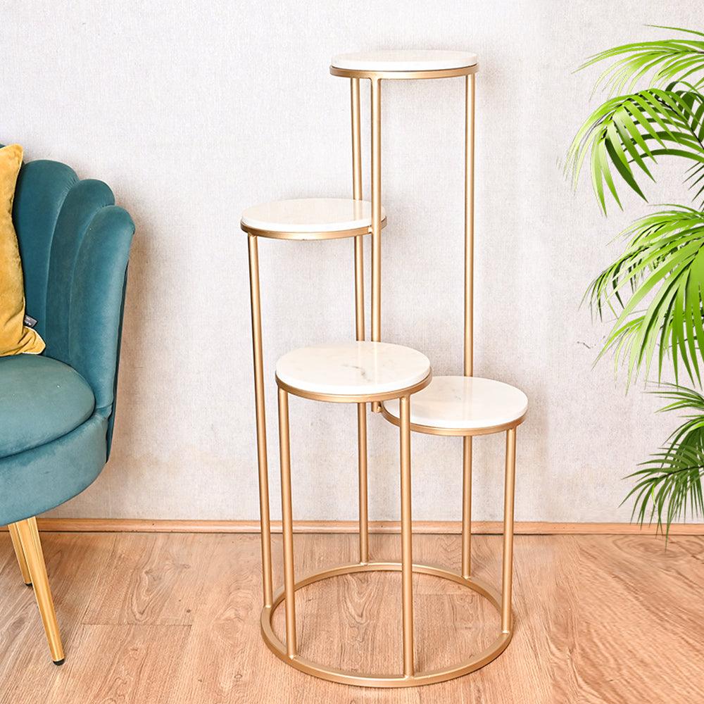 Metal Planter Stand With White Marble At Top - Decor Mantra 