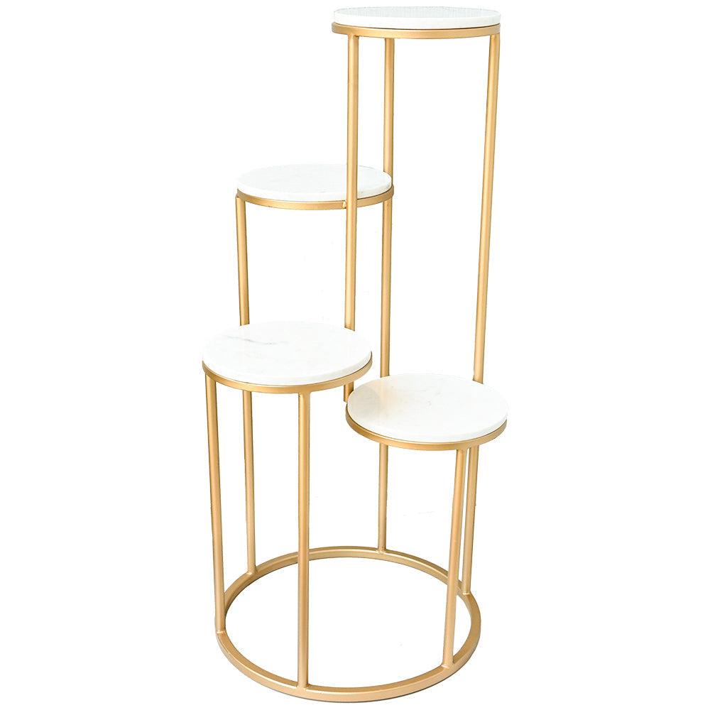 Metal Planter Stand With White Marble At Top - Decor Mantra 