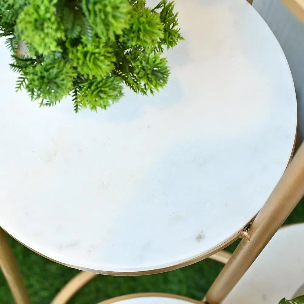 Metal Planter Stand With White Marble At Top - Decor Mantra 
