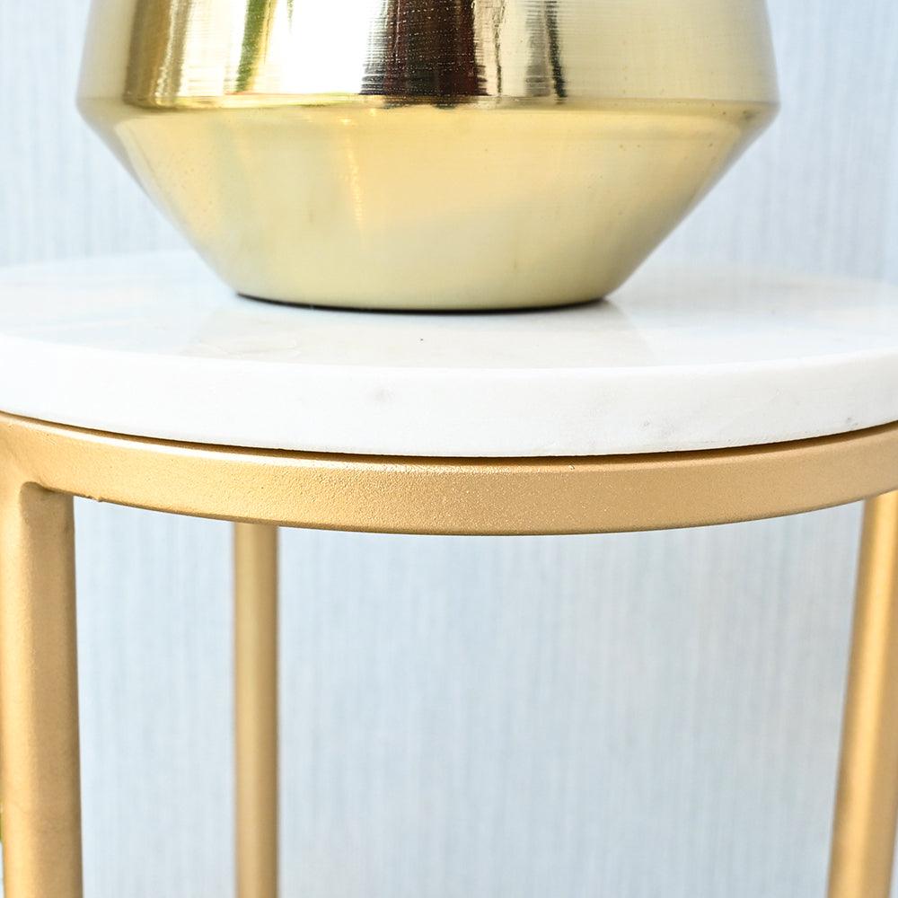 Metal Planter Stand With White Marble At Top - Decor Mantra 