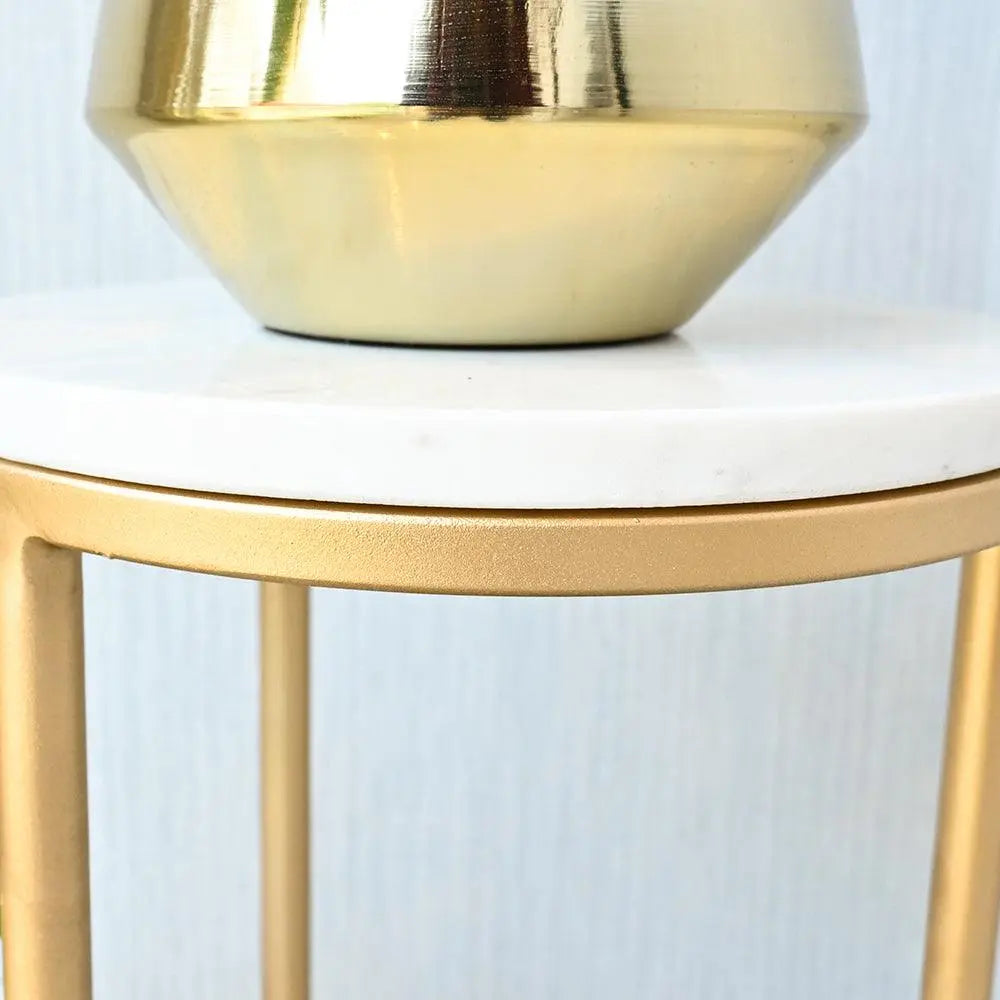 Metal Planter Stand With White Marble At Top - Decor Mantra 