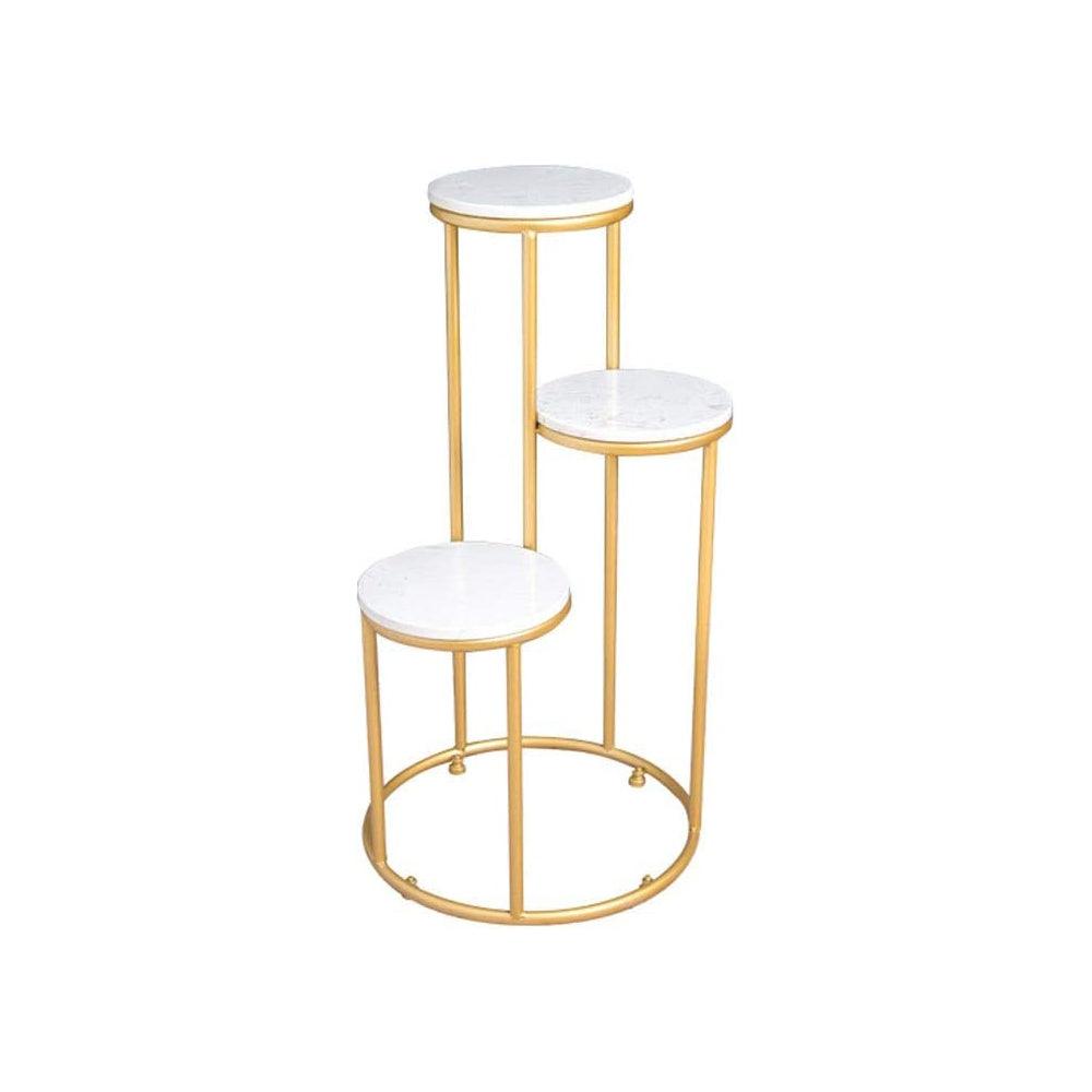 Metal Planter Stand With White Marble At Top - Decor Mantra 