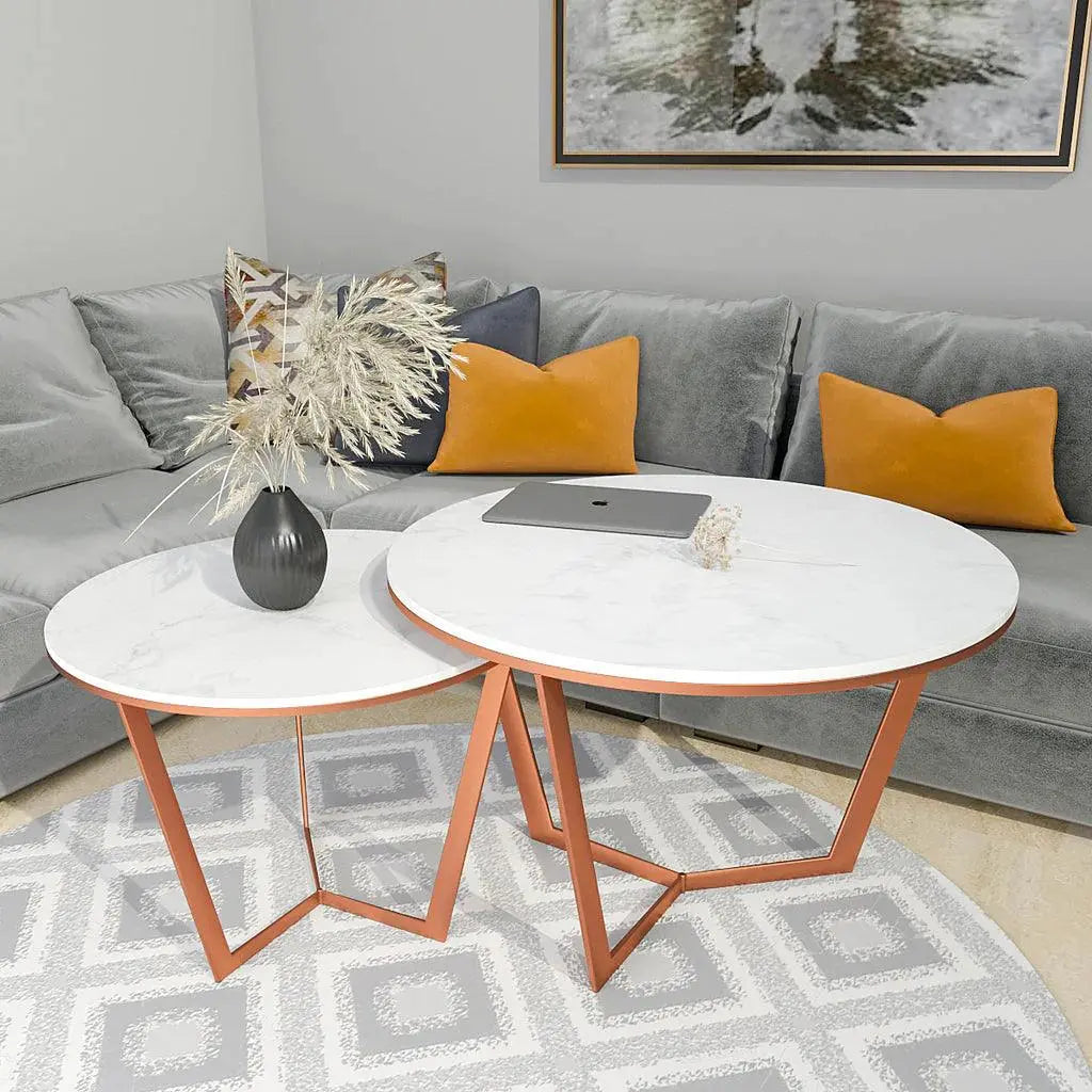 Metallic Nesting Center Tables of Copper Luxe Base Set of 2 - Decor Mantra 