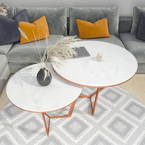 Metallic Nesting Center Tables of Copper Luxe Base Set of 2 - Decor Mantra 