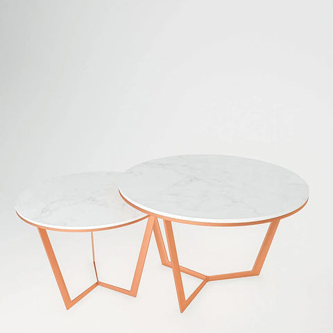 Metallic Nesting Center Tables of Copper Luxe Base Set of 2 - Decor Mantra 