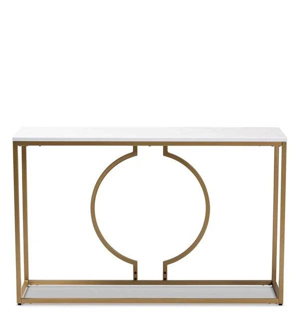 Metallic Ring Console Table with White Marble Table Top - Decor Mantra 