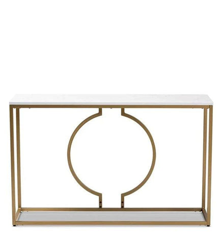 Metallic Ring Console Table with White Marble Table Top - Decor Mantra 
