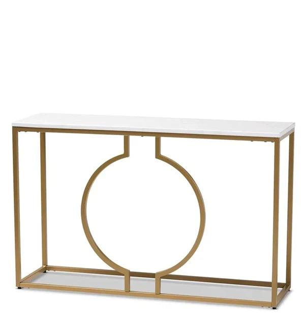 Metallic Ring Console Table with White Marble Table Top - Decor Mantra 