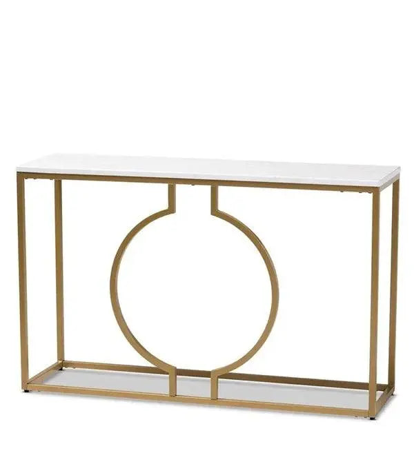 Metallic Ring Console Table with White Marble Table Top - Decor Mantra 