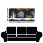 Midnight Golden Deer With Birds Scenery Premium Canvas Wall Painting