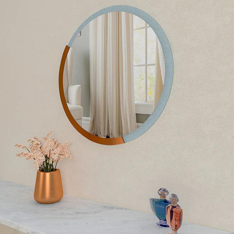 Minimalist Copper & Silver Finish Round Wooden Wall Mirror - Decor Mantra 