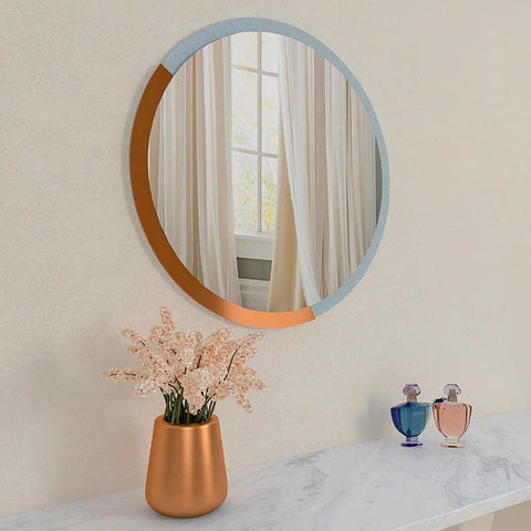 Minimalist Copper & Silver Finish Round Wooden Wall Mirror - Decor Mantra 