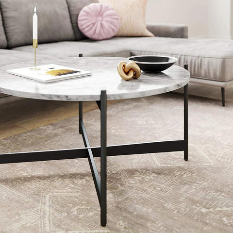 Minimalist Matte Finish Black Metal Centre Table In Criss Cross Design - Decor Mantra 