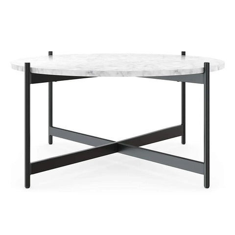 Minimalist Matte Finish Black Metal Centre Table In Criss Cross Design - Decor Mantra 