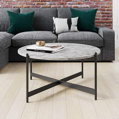 Minimalist Matte Finish Black Metal Centre Table In Criss Cross Design - Decor Mantra 